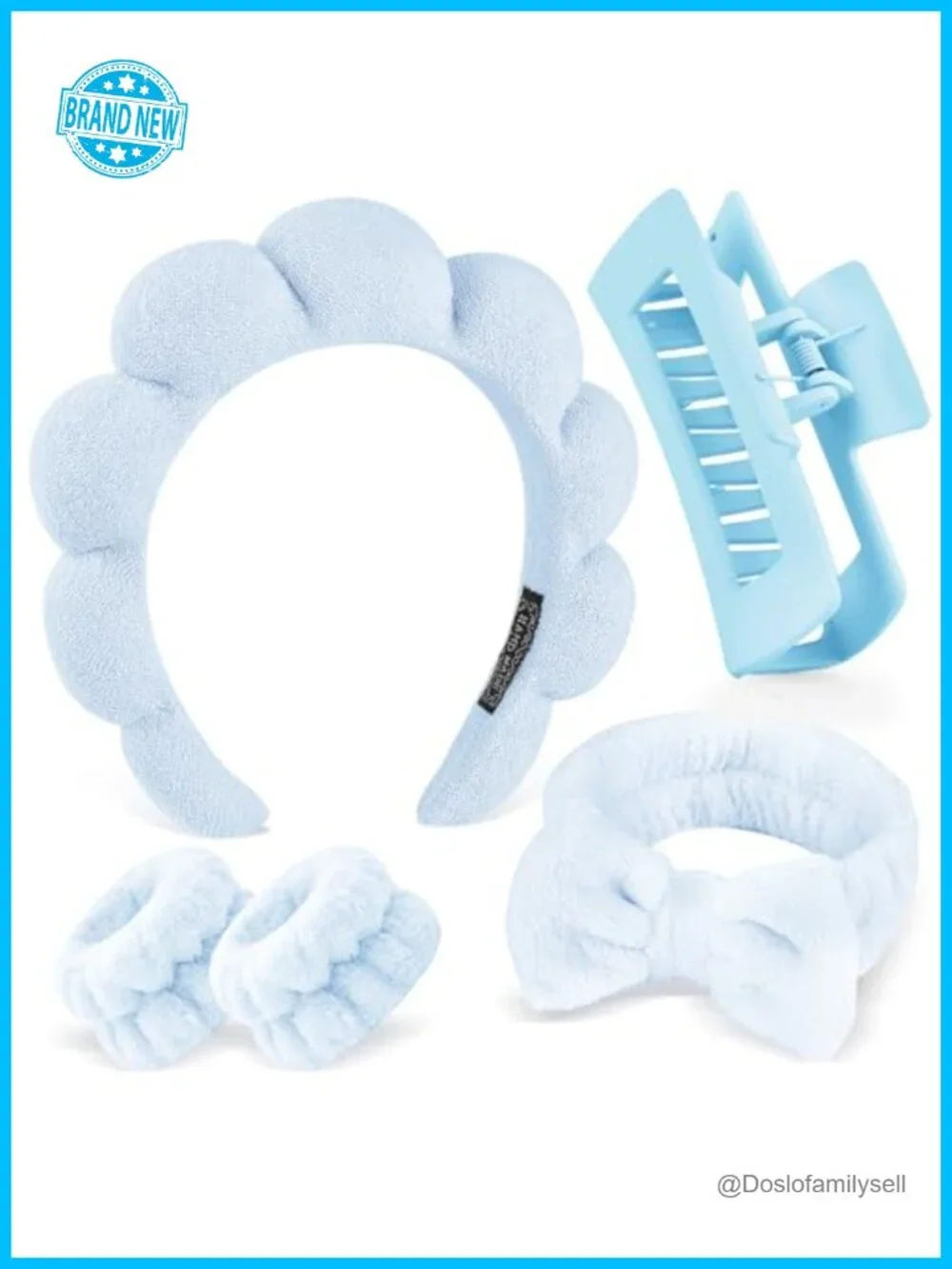5-Pack Spa Headband with Wristbands & Claw Clips Terry Cloth Non-Slip
